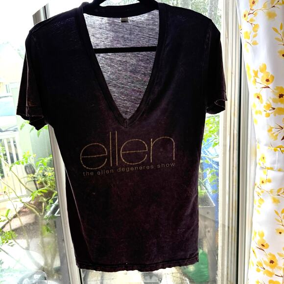 Y2K Distressed Ellen Show T-shirt Mens Sz Small Burnout Brown V Neck Thrashed - Picture 7 of 14